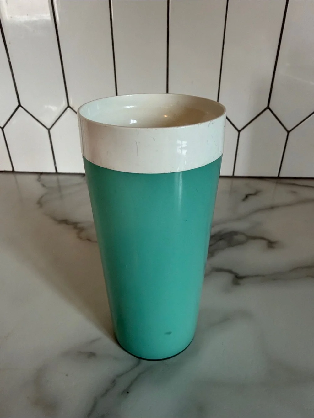Vintage Turquoise/White Twinsulated Tumbler, Made in U.S.A